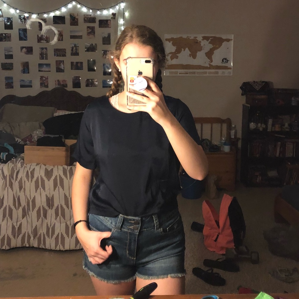Blue satin crop top